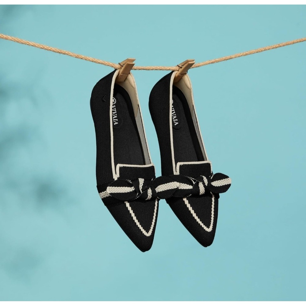 VIVAIA Michelle 2.0 Black Bow Pointed Toe Knit Loafers EU 39 US 8 NEW